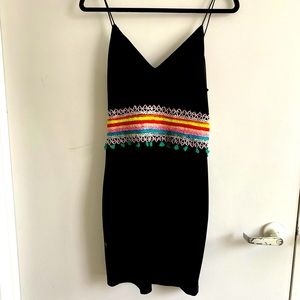 Alice + Olivia black body con mini dress with vibrant knit detail